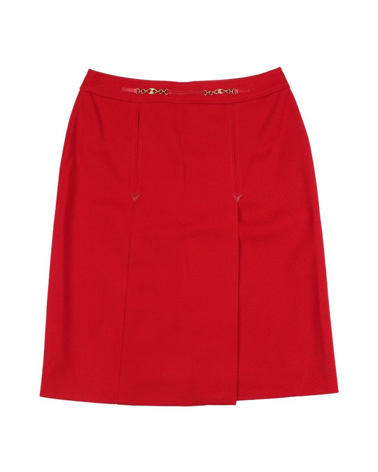 Vintage CELINE Midi Skirt Red Chain Charm Logo Womens Size 46