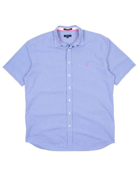 Men's GANT Blue Check Poplin Cotton Short Sleeve Shirt Size 2XL