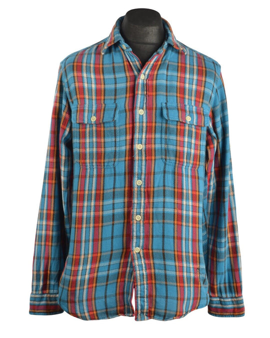 Men's POLO RALPH LAUREN Blue Flannel Cotton Plaid Check Shirt Size M
