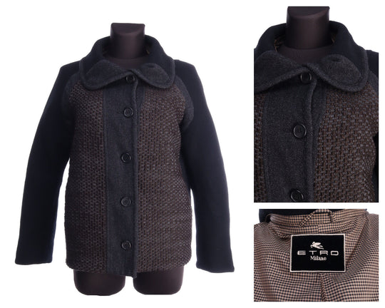 ETRO MILANO Charcoal Grey Wool Blend Short Coat Size 42