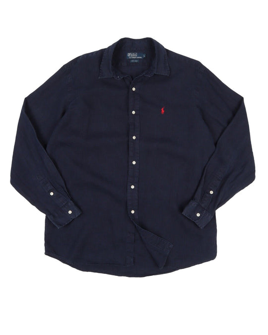 Men's POLO RALPH LAUREN Navy Blue Linen Shirt Size L