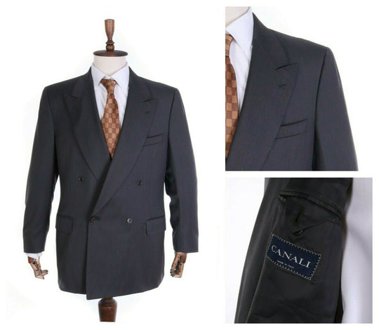 Men's CANALI Grey 100% Wool Double-Breasted Peak Lapel Jacket Blazer Size 54 R