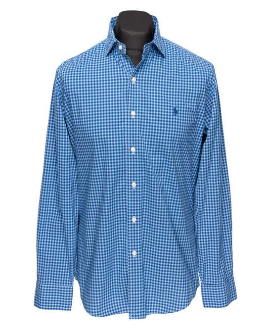 POLO RALPH LAUREN Shirt Navy Blue Check Cotton Men's Button Up Size M