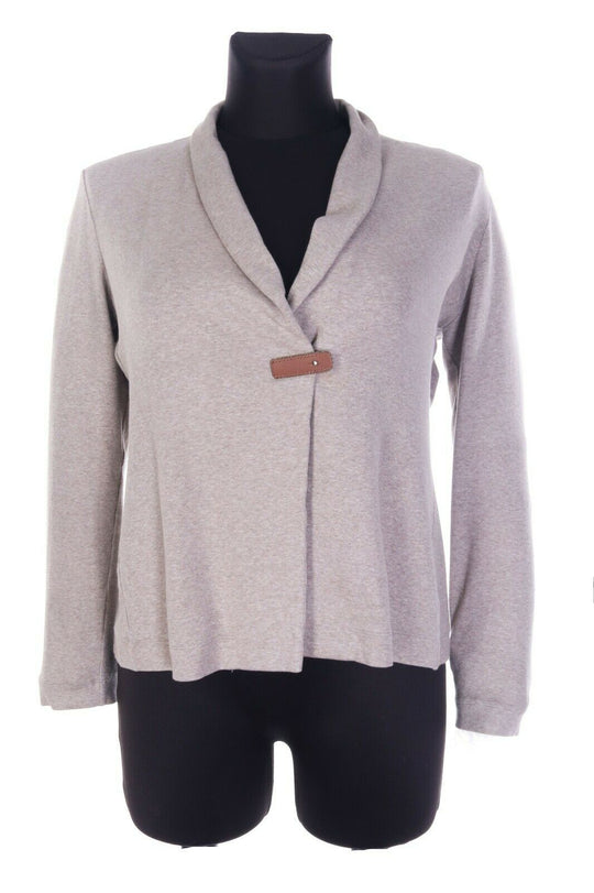 FABIANA FILIPPI Beige Cotton Shawl Collar Leather Tab Cardigan Size 48 / 16