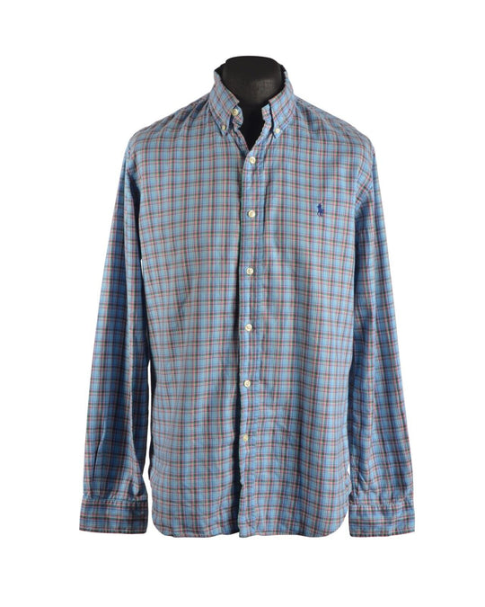 Men's POLO RALPH LAUREN Blue Check Oxford Cotton Shirt Size M