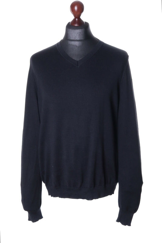Men's C.P. COMPANY Black 100% Cotton V-Neck Sweater Size 54