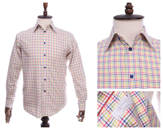 Men's ETON Multicolored Long Sleeve Contemporary Fit Shirt Size 38 / 15