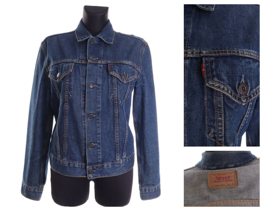 Women'S LEVI'S Navy Blue 100% Cotton Denim Trucker Jacket Size L
