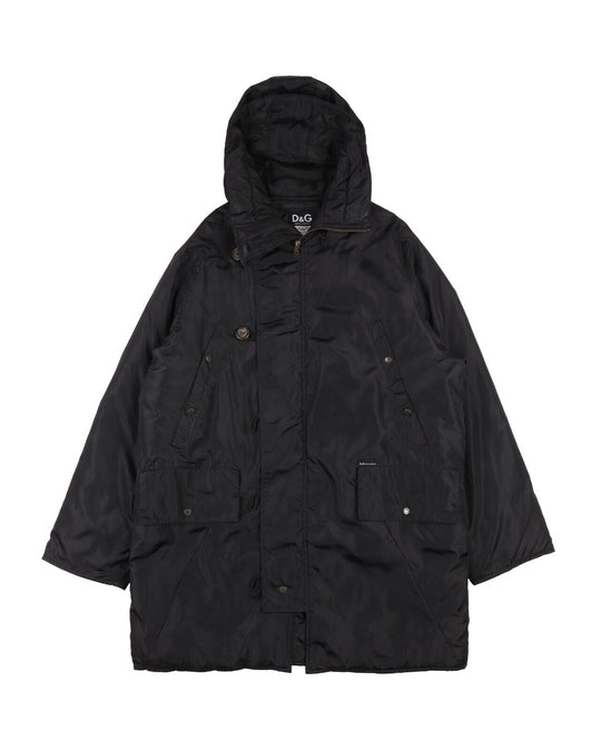 Vintage D&G DOLCE & GABBANA Hooded Long Jacket Black Nylon Coat Mens Parka Sz M