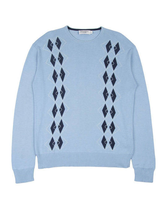 YSL YVES SAINT LAURENT Homme Sweater Blue Navy Diamond Cotton Mens Jumper Size S