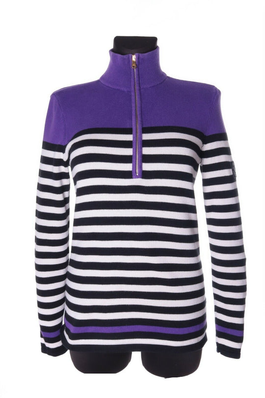 Women's RALPH LAUREN Multicolor 100% Cotton Striped Zip-Neck Sweater Size M