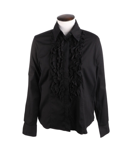 BURBERRY Shirt Bib Black Cotton Longsleeve Size L