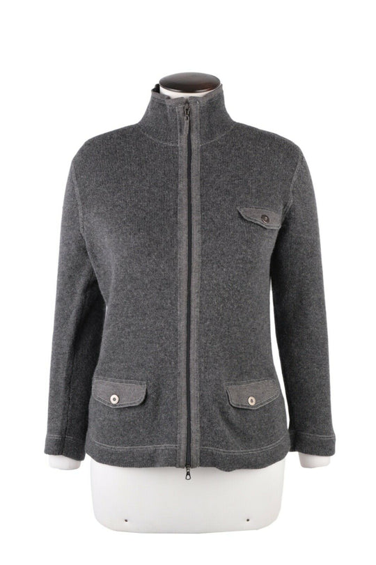 Women's BRUNELLO CUCINELLI Cashmere Silk Wool Grey Full Zip Cardigan Size s