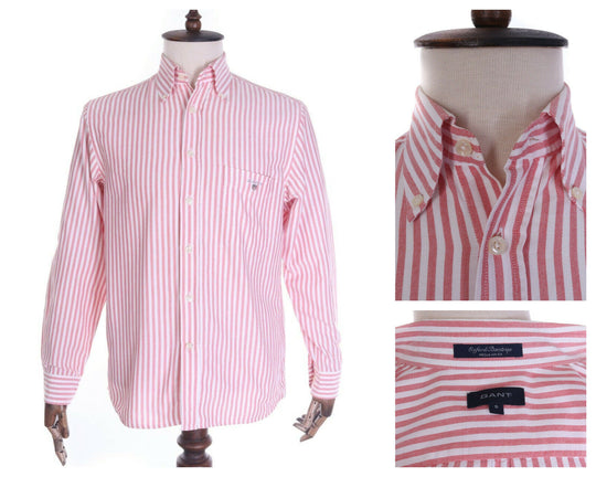 Men's GANT White / Red 100% Cotton LS Casual Oxford Barstripe Shirt Size s