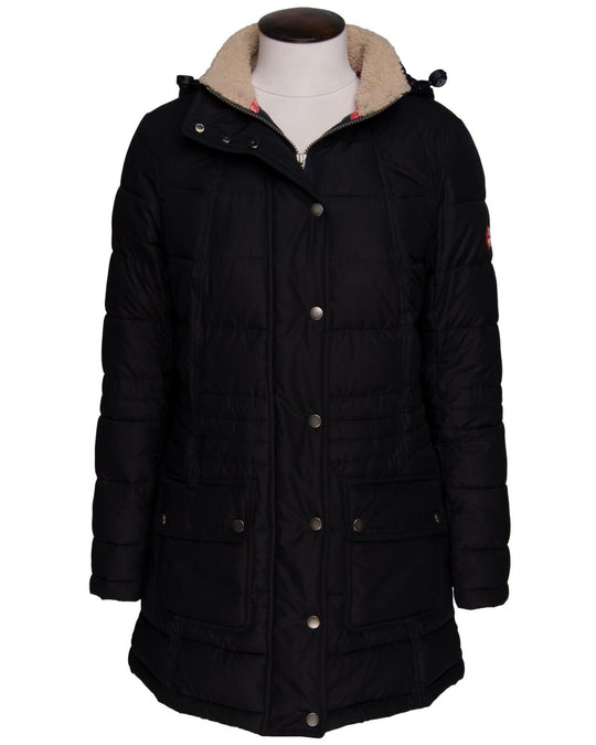 BARBOUR Landry Long Quilt Jacket Navy Womens Hooded Parka Size UK 12 / US 8 / 38