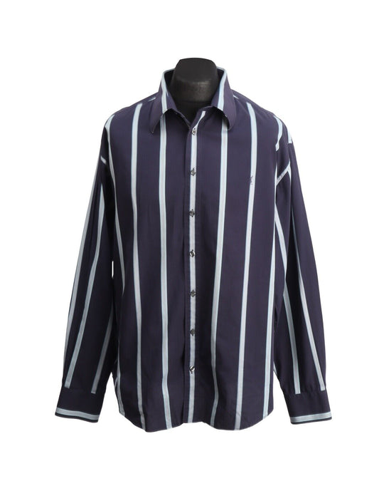 Vintage YVES SAINT LAURENT Shirt Blue Striped Cotton Men's Size XL