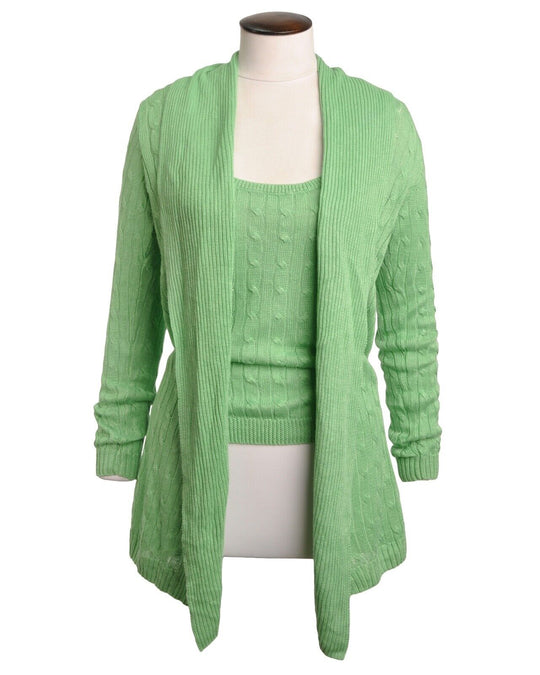 RALPH LAUREN Black Label Cardigan + Top Green Cable Knit Linen Women's Size M/L