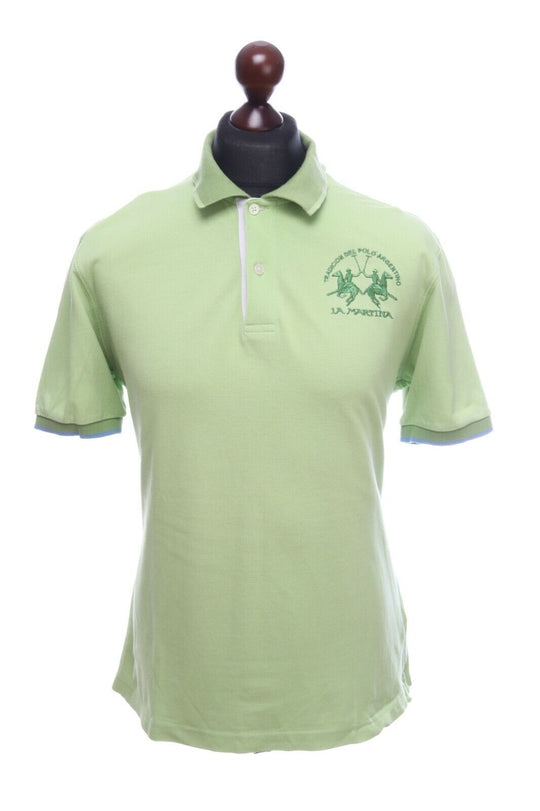 Men's LA MARTINA Lime Green Pique Cotton Short Sleeve Polo Shirt Size L