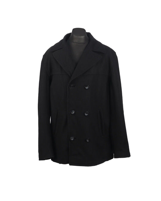 RALPH LAUREN CHAPS Pea Coat Black Wool Double Breasted Men's Size XL
