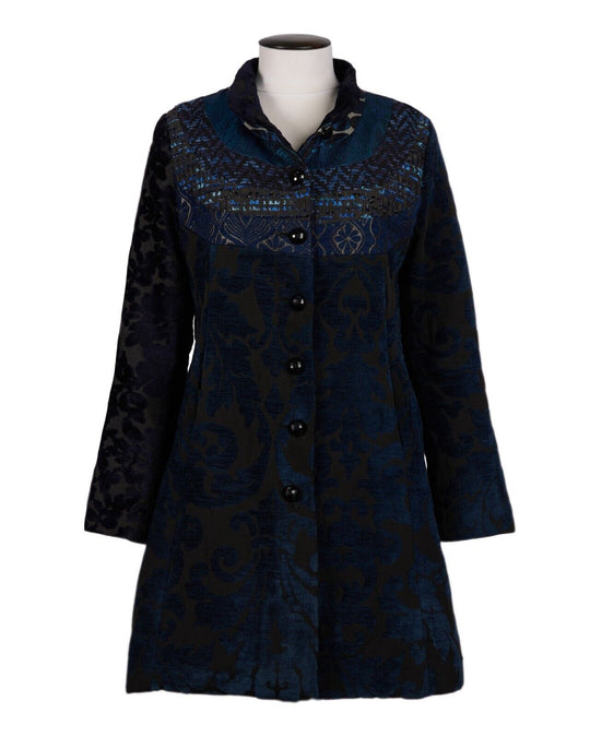 DESIGUAL Coat Navy Blue Baroque Print Womens Jacket Size 42