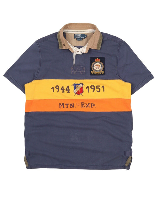 Men's POLO RALPH LAUREN Navy Blue Colour Block Cotton Polo Shirt Size L