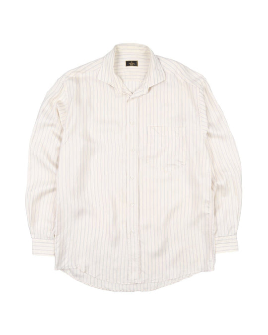 Vintage FENDI Shirt Ivory Pure Silk Striped Mens Blouse Size 16.5 / 42