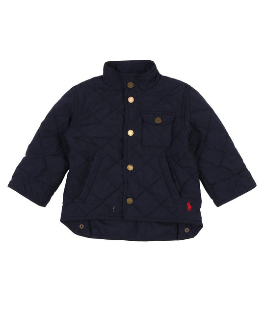 POLO RALPH LAUREN Jacket Navy Stand Collar Button Front Kids Quilted Coat 2T