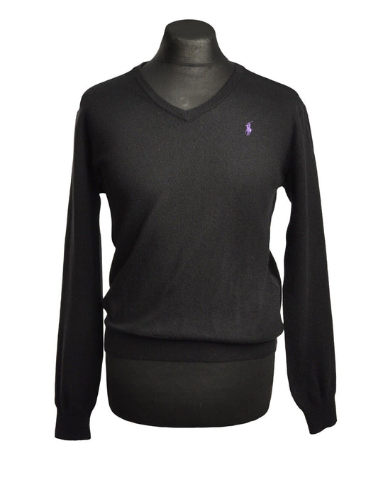 Polo By RALPH LAUREN Pullover V Neck Merino Wool Black Men's Jumper Size L
