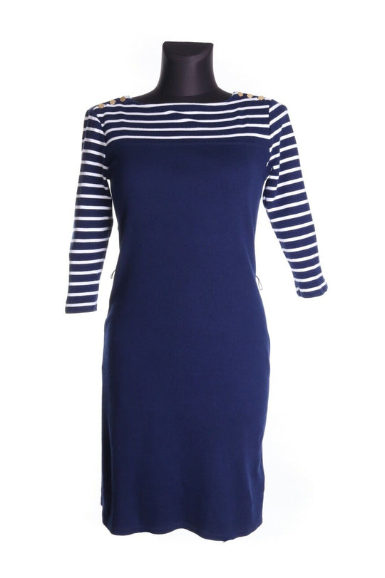Women's RALPH LAUREN Navy Blue Striped 100% Cotton Shift Dress Size s