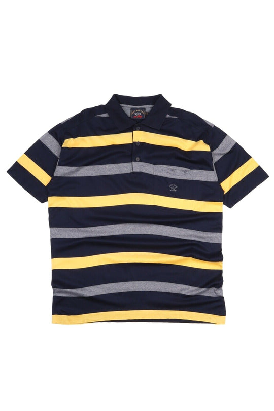 Men's PAUL & SHARK Navy Blue Striped Pique Cotton Polo Shirt Size XL