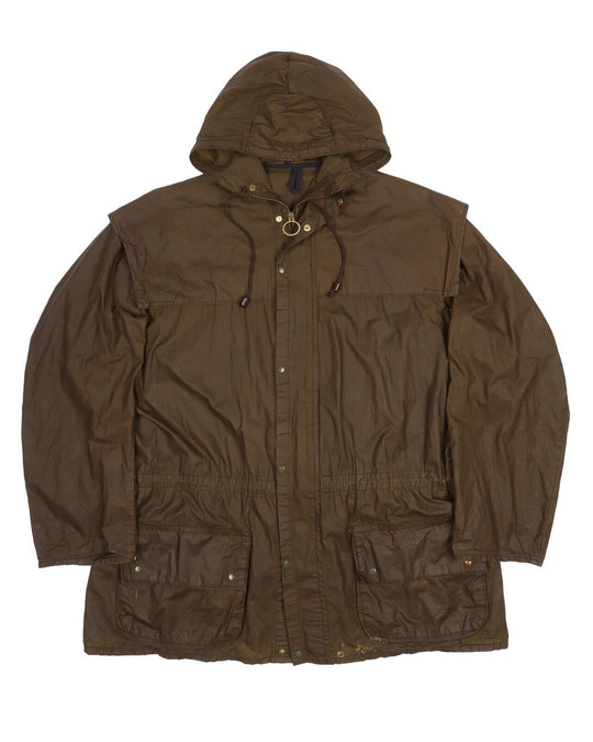 Men's Vintage 74-82s BARBOUR Olive Green Waxed Unlined Durham Jacket Size ~ 42