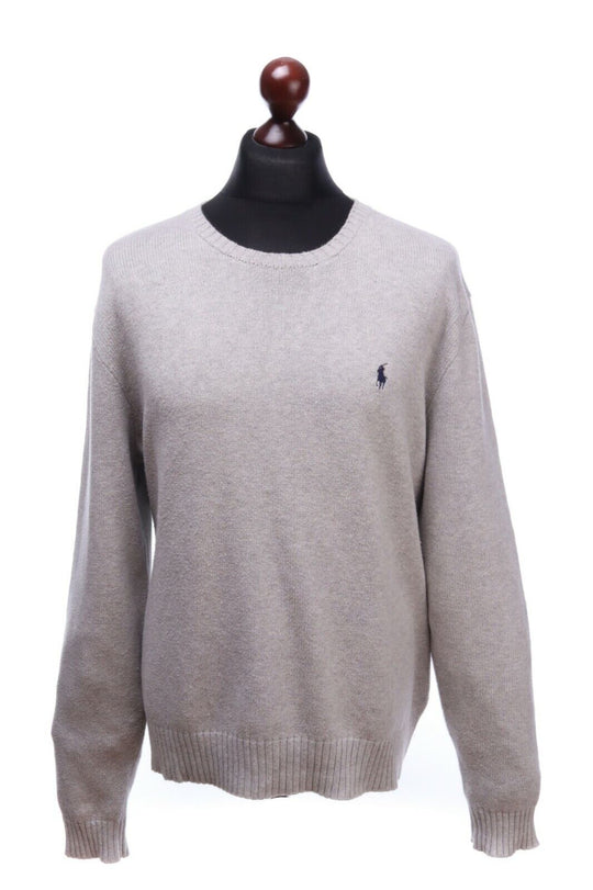 Men's POLO RALPH LAUREN Grey Cotton Crew Neck Sweater Jumper Size XL