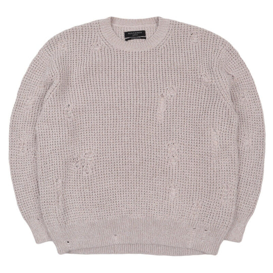 Men's ALLSAINTS Vektarr Crew Grey Knitted Distressed Sweater Jumper Size M
