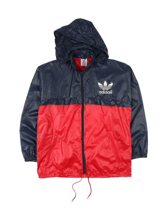 Vintage ADIDAS Raincoat Hooded Jacket Navy Red Men's Size 14 USA / 16 UK