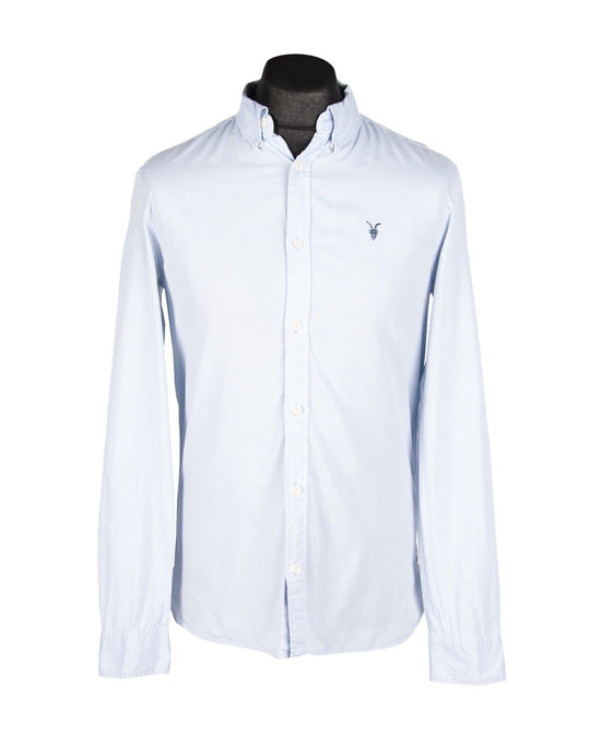 ALLSAINTS Redondo Shirt Blue Cotton Men's Button Down Ramskull Logo Size S