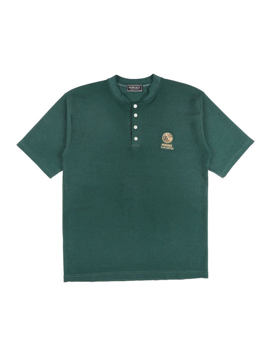 Vintage VERSACE JEANS COUTURE Green Men's Henley Neck T Shirt Size ~ M