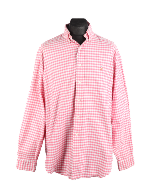 Men's POLO RALPH LAUREN Pink Gingham Check Yarmouth Oxford Shirt Size 17 / 43