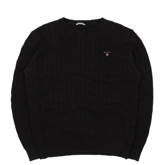 Men's GANT Black Cable Knit Cotton Crew Neck Jumper Size L