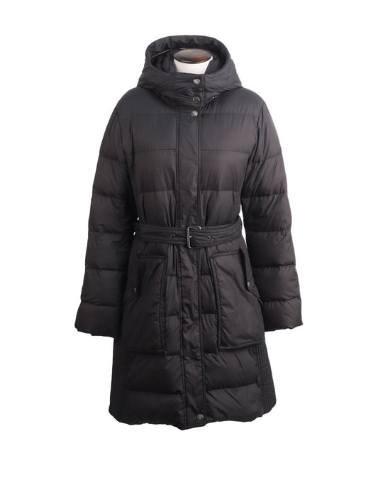 BURBERRY Brit Puffer Coat Black Women's Long Hooded Jacket Size L