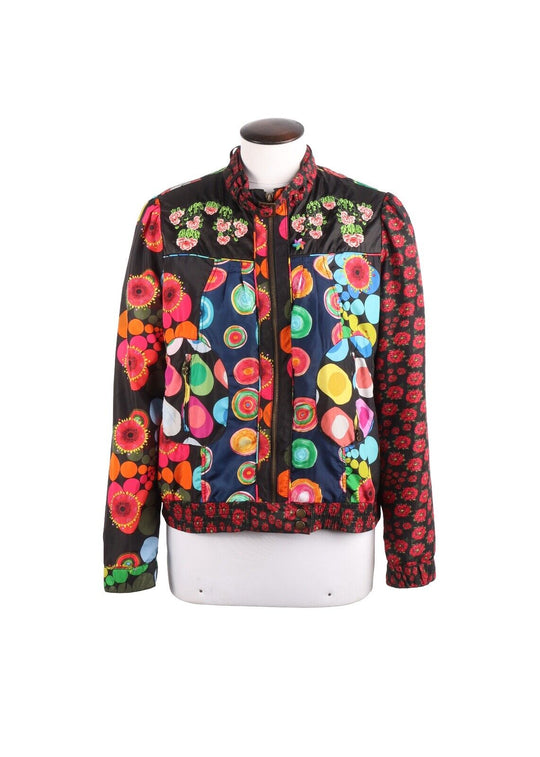 DESIGUAL Jacket Black Floral Print Women's Windbreaker Size 44