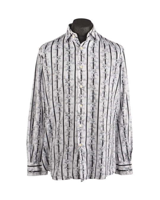 Men's PAUL SMITH Striped Floral Pattern Cotton Summer Shirt Size 16.5 / 42