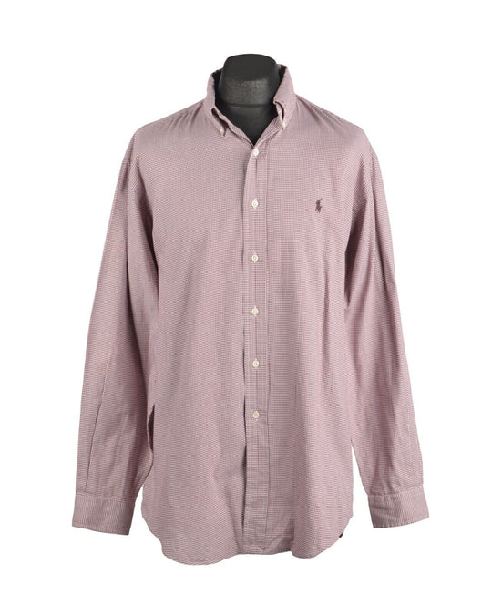 Men's POLO RALPH LAUREN Brown Gingham Check Yarmouth Cotton Shirt Size 16.5