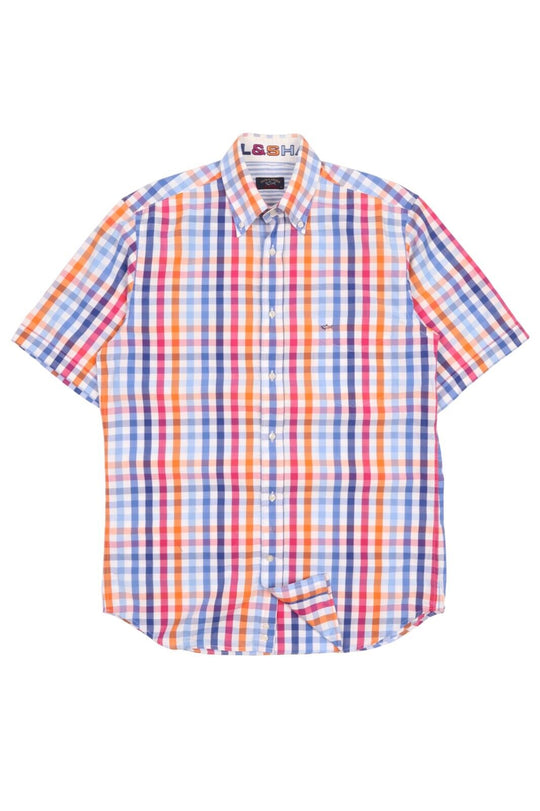 Men's PAUL & SHARK Multicolour Check Short Sleeve Shirt Size 40 / L