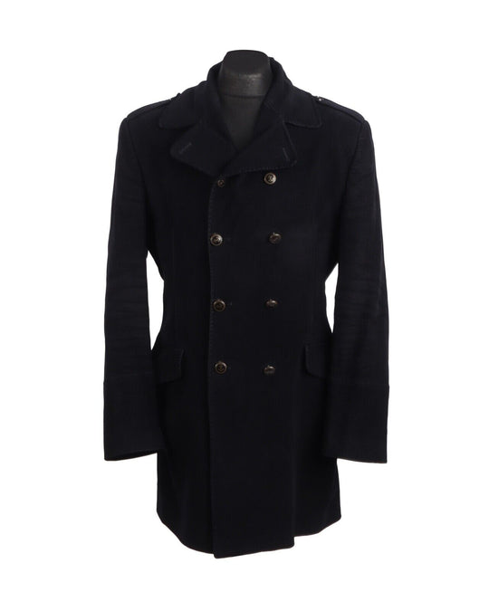 D&G DOLCE GABBANA Pea Coat Navy Blue Wool Double Breasted Men's Size 52 IT