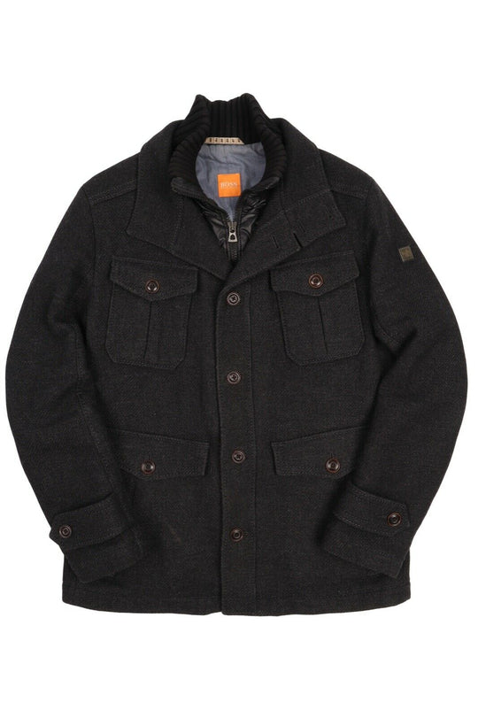 Men's HUGO BOSS Orange Grey Military Wool Coat Jacket Size 54 IT 44 US