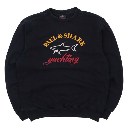 Men's PAUL & SHARK Big Logo Navy Blue Crew Neck Jumper Sweatshirt Size s