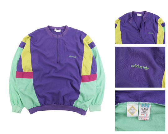 Men's Vintage ADIDAS Purple Tactel Fibre Zip Jumper Size UK 46 / 48 US XL