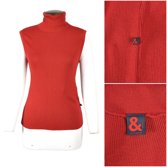 DOLCE & GABBANA Sleeveless Red Jumper Mock Neck Women's Top Size 46 IT