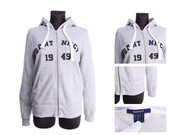 GANT Light Grey Cotton Full Zip Hooded Jumper Hoodie Size M