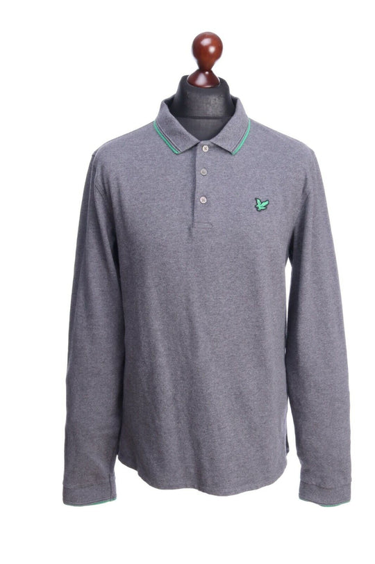 LYLE & SCOTT Grey Cotton Polo-Neck Long Sleeve Sweater Jumper Size XL